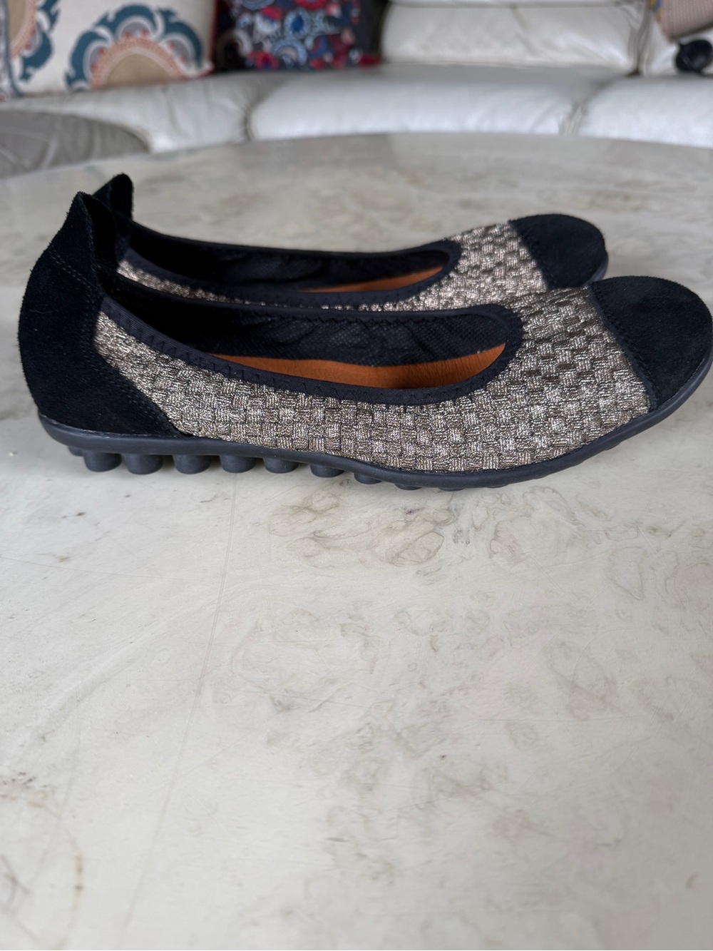 Bernie Mev Bella Me Gold and Black Flats 8.5